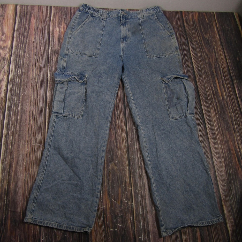 Simple‎ Society Pants Mens 15/32 Blue Denim Cargo Elastic Waist Pockets